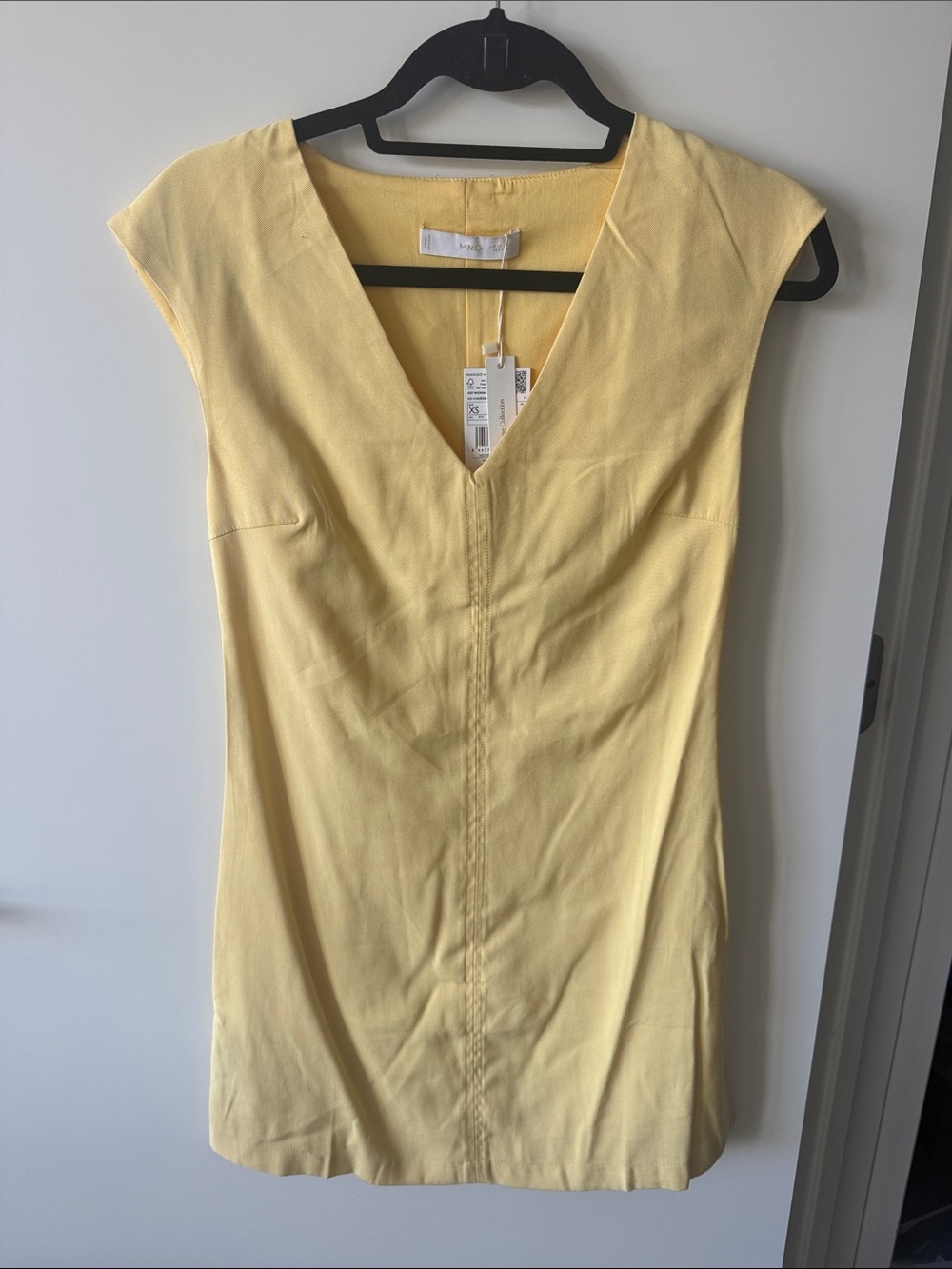 Mango Pale Yellow V-Neck Cap Sleeve Mini Dress